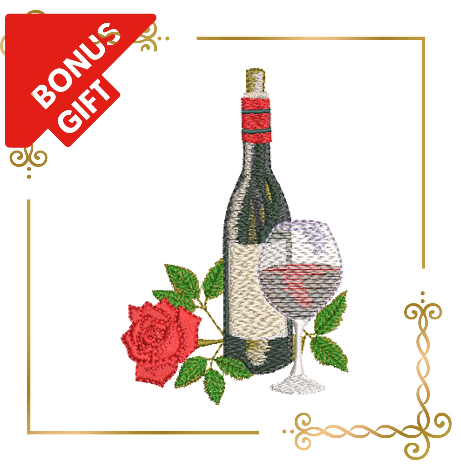 Badged - Gift design Rose Fougere Christmas Holiday embroidery design to the direct download.