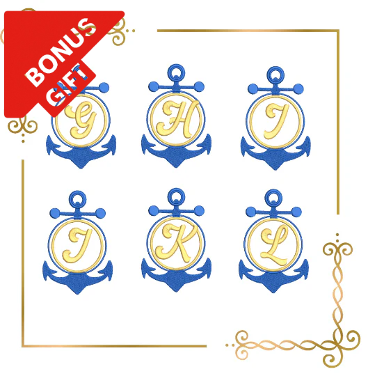 Badged - Gift design Letters Alphabet Summer sea anchor letters numbers machine embroidery design