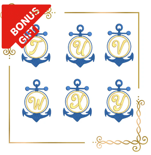 Badged - Gift design Letters Alphabet Summer sea anchor letters numbers machine embroidery design