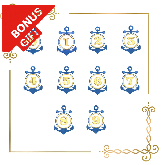 Badged - Gift design Letters Alphabet Summer sea anchor letters numbers machine embroidery design