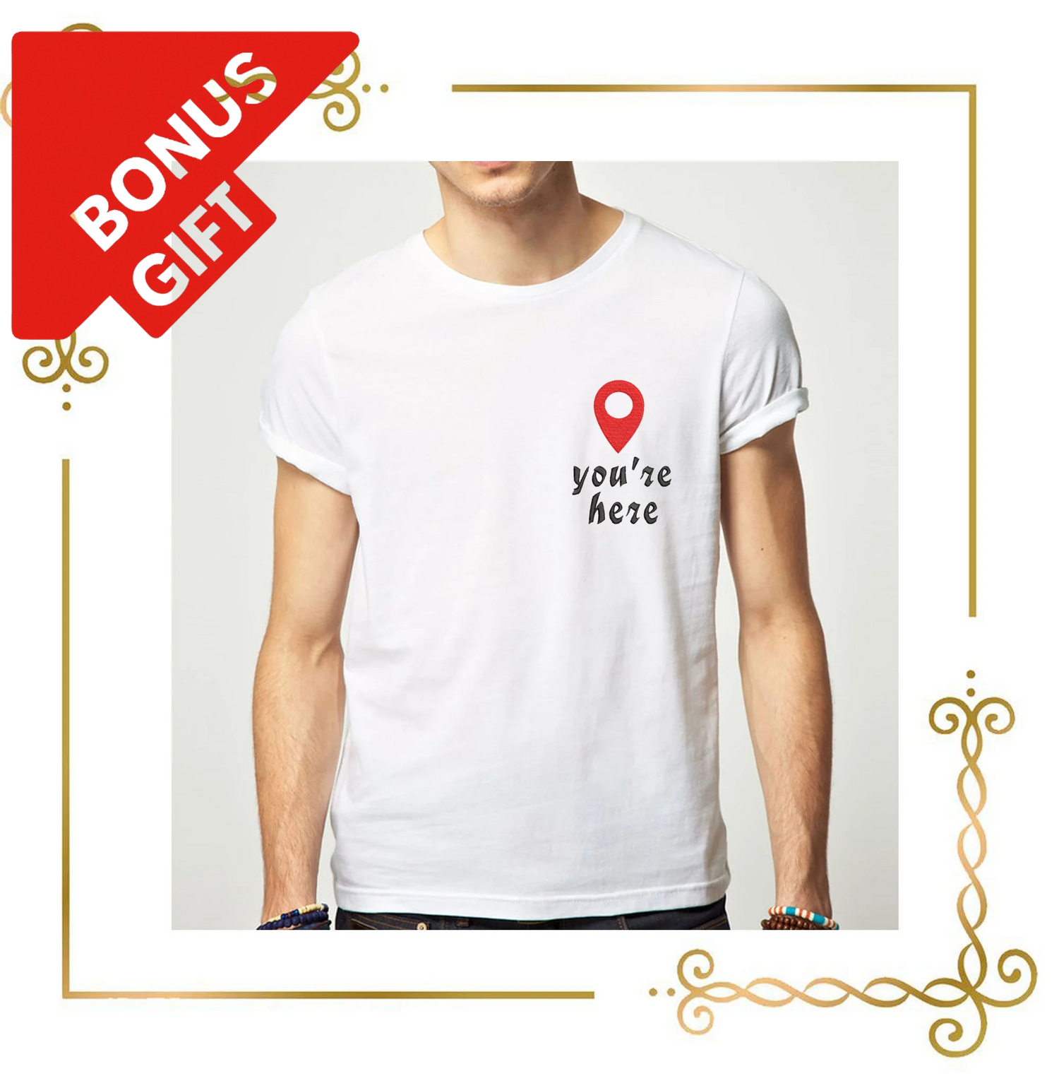 Badged - Gift design T-shirt lettering you are here embroidery design to the direct download.