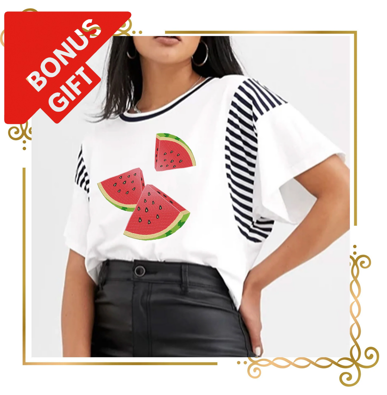 Badged - Gift design T-shirts watermelon 3 sizes embroidery design to the direct download gift for child