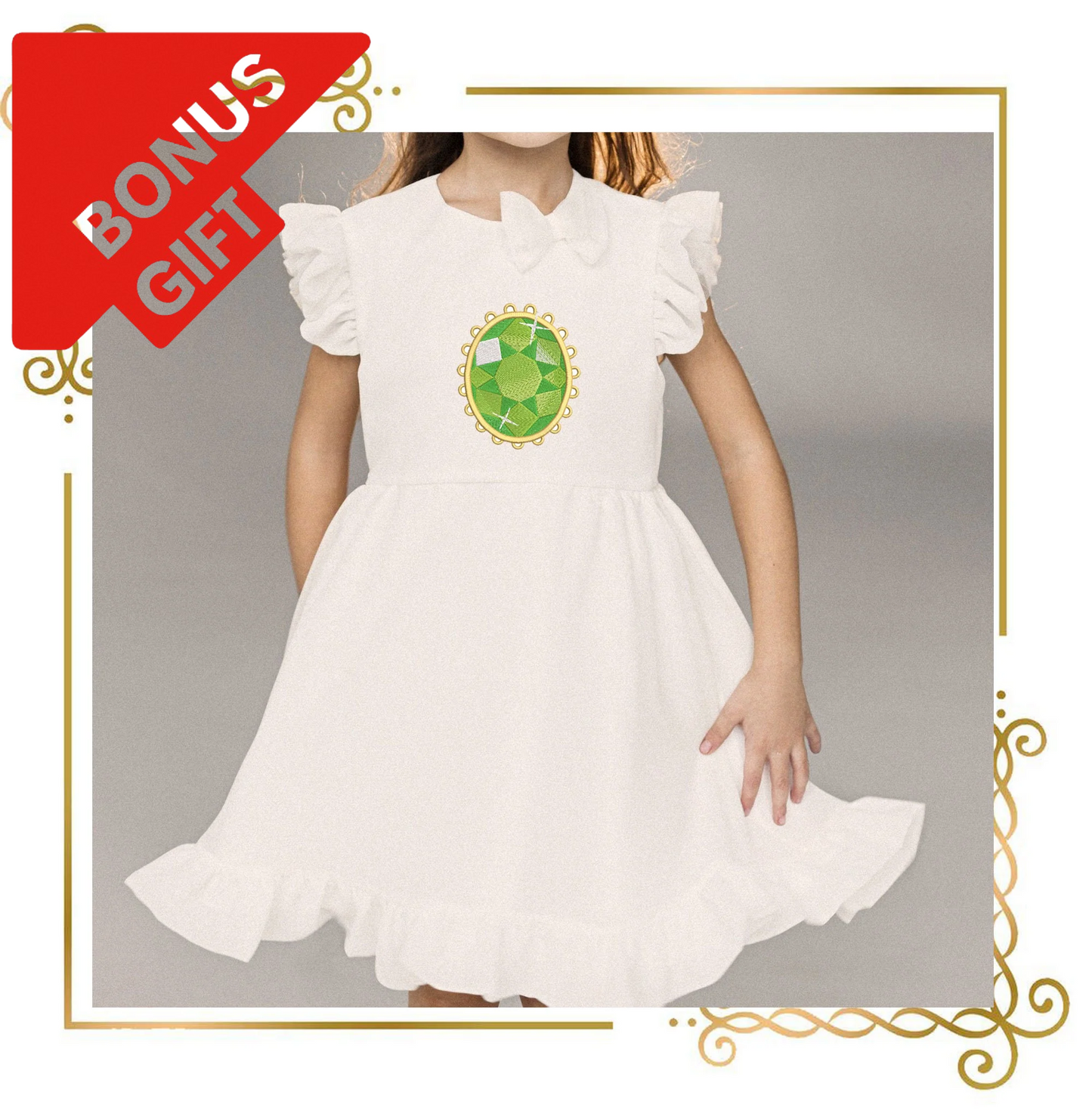 Badged - Gift design Jewelry  Princess Brooch Emerald 2 Sizes Jewelry Embroidery designs to the direct download.