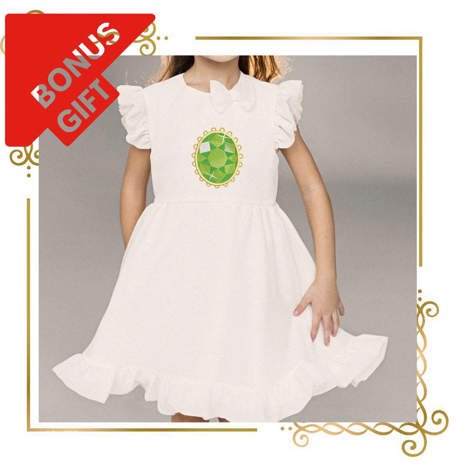 Badged - Gift design Jewelry  Princess Brooch Emerald 2 Sizes Jewelry Embroidery designs to the direct download.