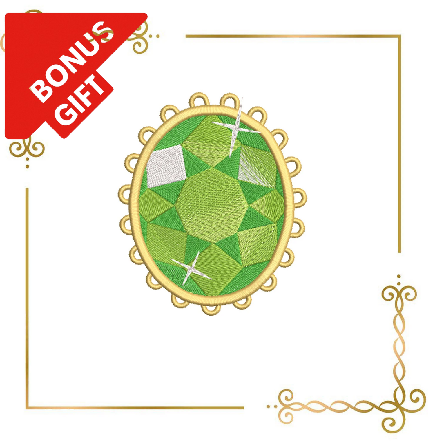 Badged - Gift design Jewelry  Princess Brooch Emerald 2 Sizes Jewelry Embroidery designs to the direct download.