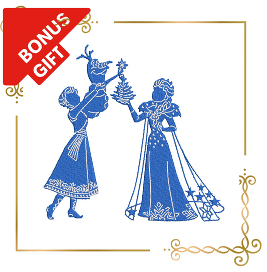 Badged - Gift design Princess Elsa Princess Anna, Olaf, shadow, Winter Frozen Tattered, Disney character, magic, fairy tale, Embroidery machine design to the direct download