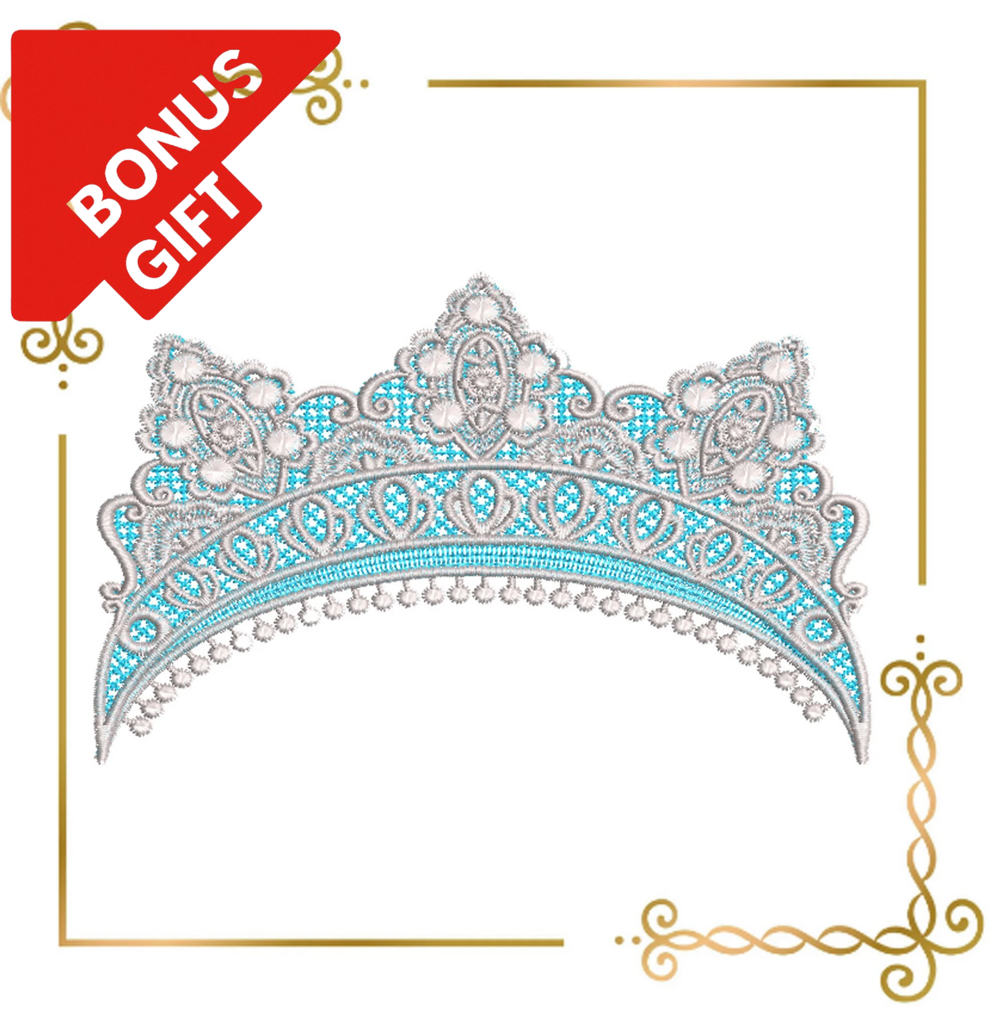 Badged - Gift design Princess Elsa Crown Tiara Frozen Elsa Disney character princess costume machine embroidery design digital