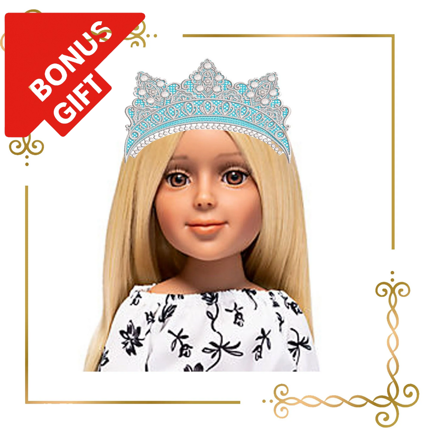 Badged - Gift design Princess Elsa Crown Tiara Frozen Elsa Disney character princess costume machine embroidery design digital