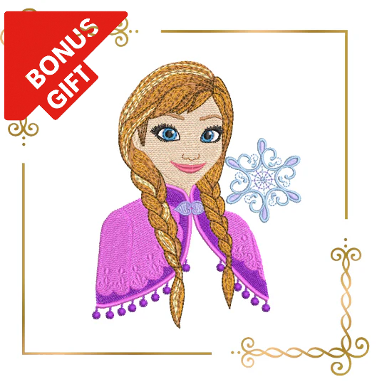 Badged - Gift design Princess Anna Frozen snowflakes Disney character digital embroidery design
