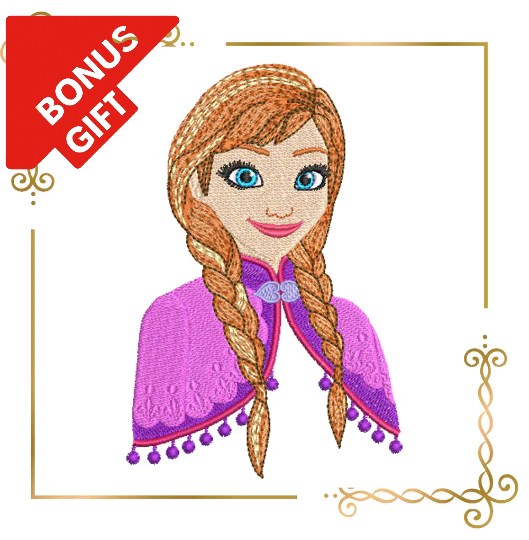 Badged - Gift design Princess Anna Frozen snowflakes Disney character digital embroidery design