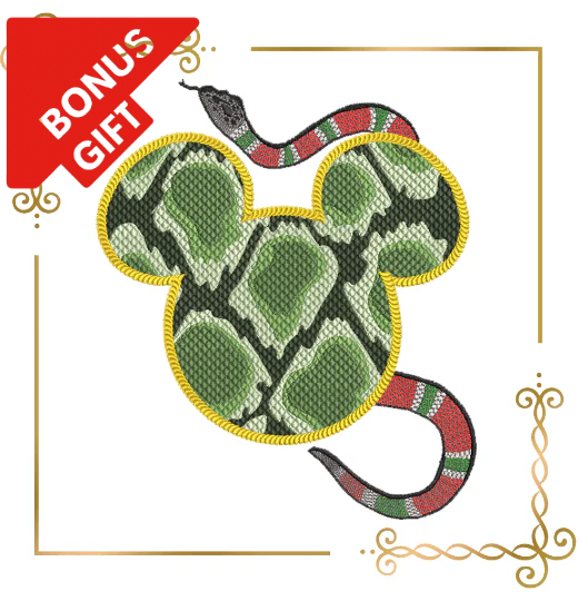 Badged - Gift design Mickey Mouse, head, snake, Fantasy, embroidery design to the direct download