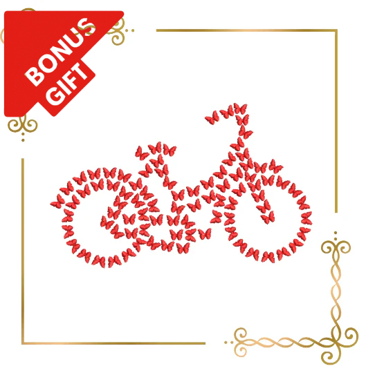 Badged - Gift design Miscellaneous,  Butterfly bicycle 2 Sizes embroidery design to the direct download.