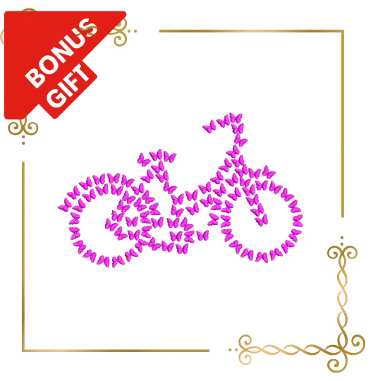 Badged - Gift design Miscellaneous,  Butterfly bicycle 2 Sizes embroidery design to the direct download.