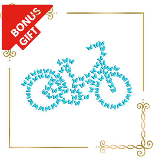 Badged - Gift design Miscellaneous, Butterfly bicycle 2 Sizes embroidery design to the direct download.
