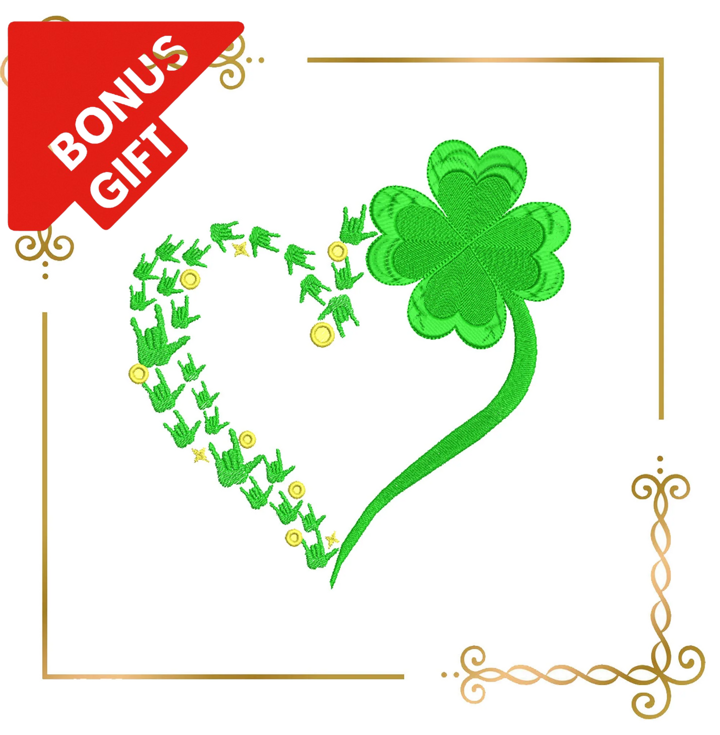 Badged - Gift design Sankt Patrick's day , Heart,  2 sizes parody embroidery design to the direct download.