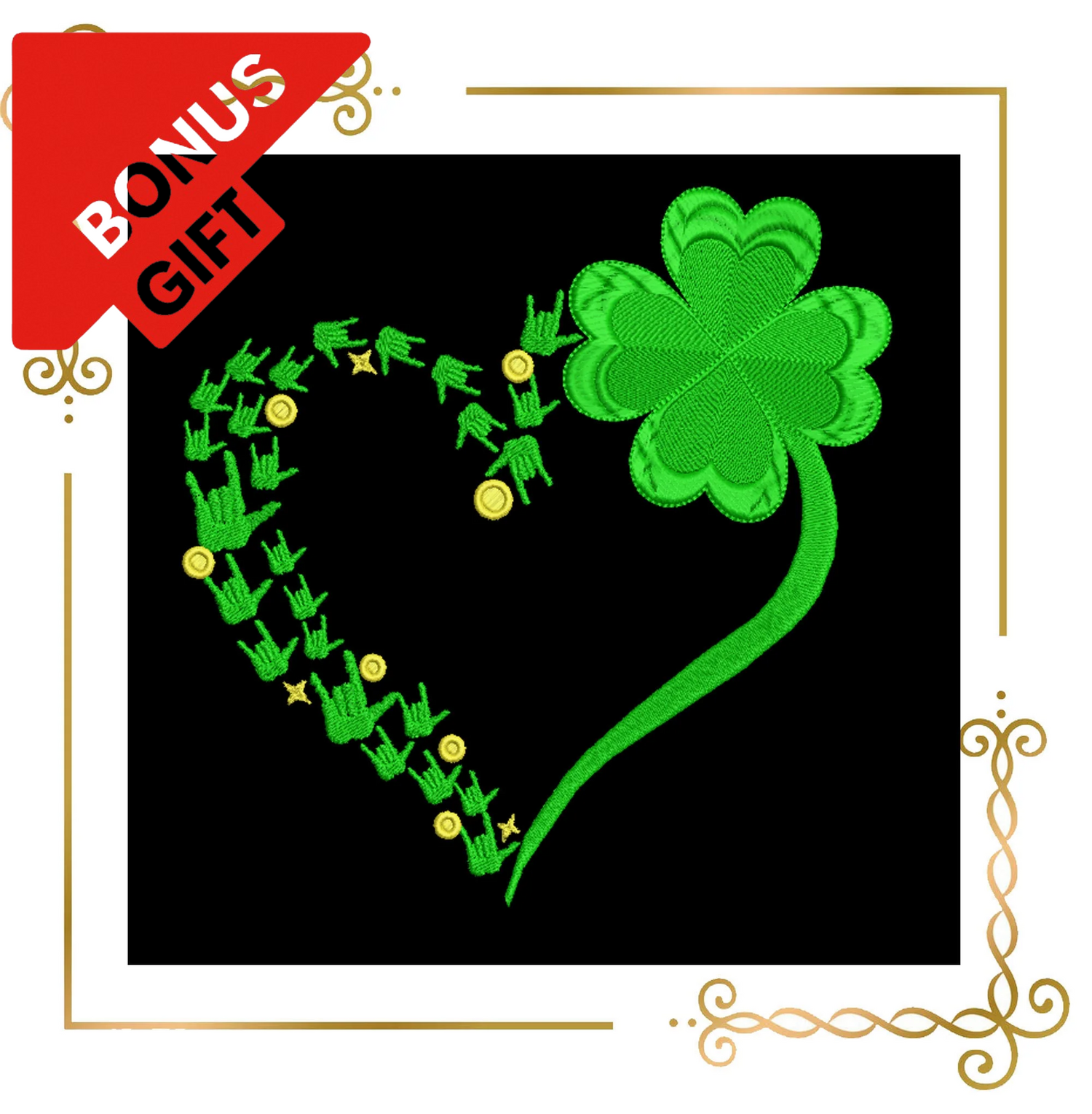 Badged - Gift design Sankt Patrick's day , Heart,  2 sizes parody embroidery design to the direct download.