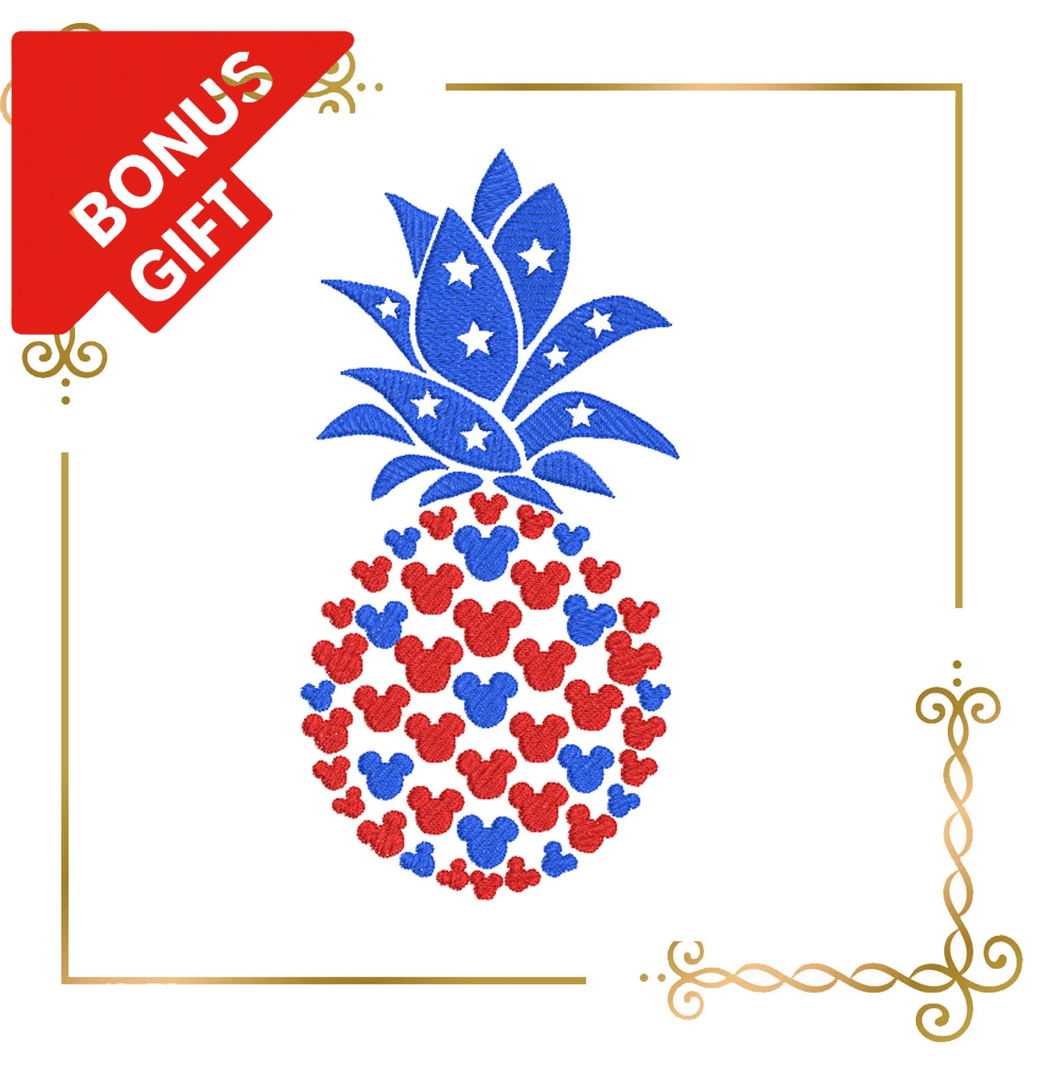 Badged - Gift design Mouse,  Head,  Parody,  pineapple, mickey 2 Sizes embroidery zum direkten Download.