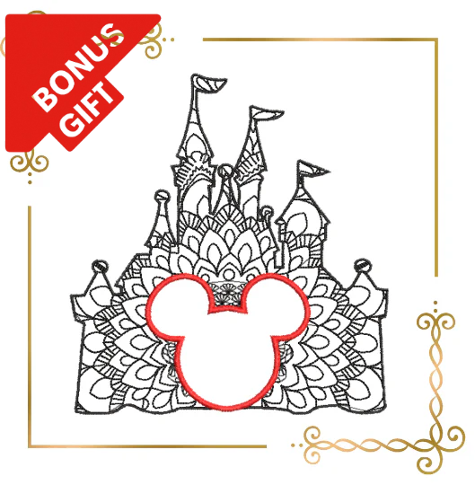 Badged - Gift design Mickey, Mouse, castle, embroidery design to the direct download.