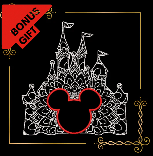 Badged - Gift design Mickey, Mouse, castle,  embroidery design to the direct download.