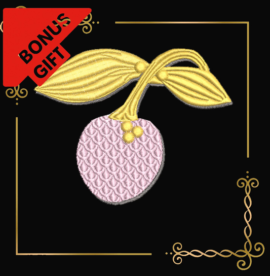 Badged - Gift design Jewelry Brooch cherry gold embroidery design to the direct download.