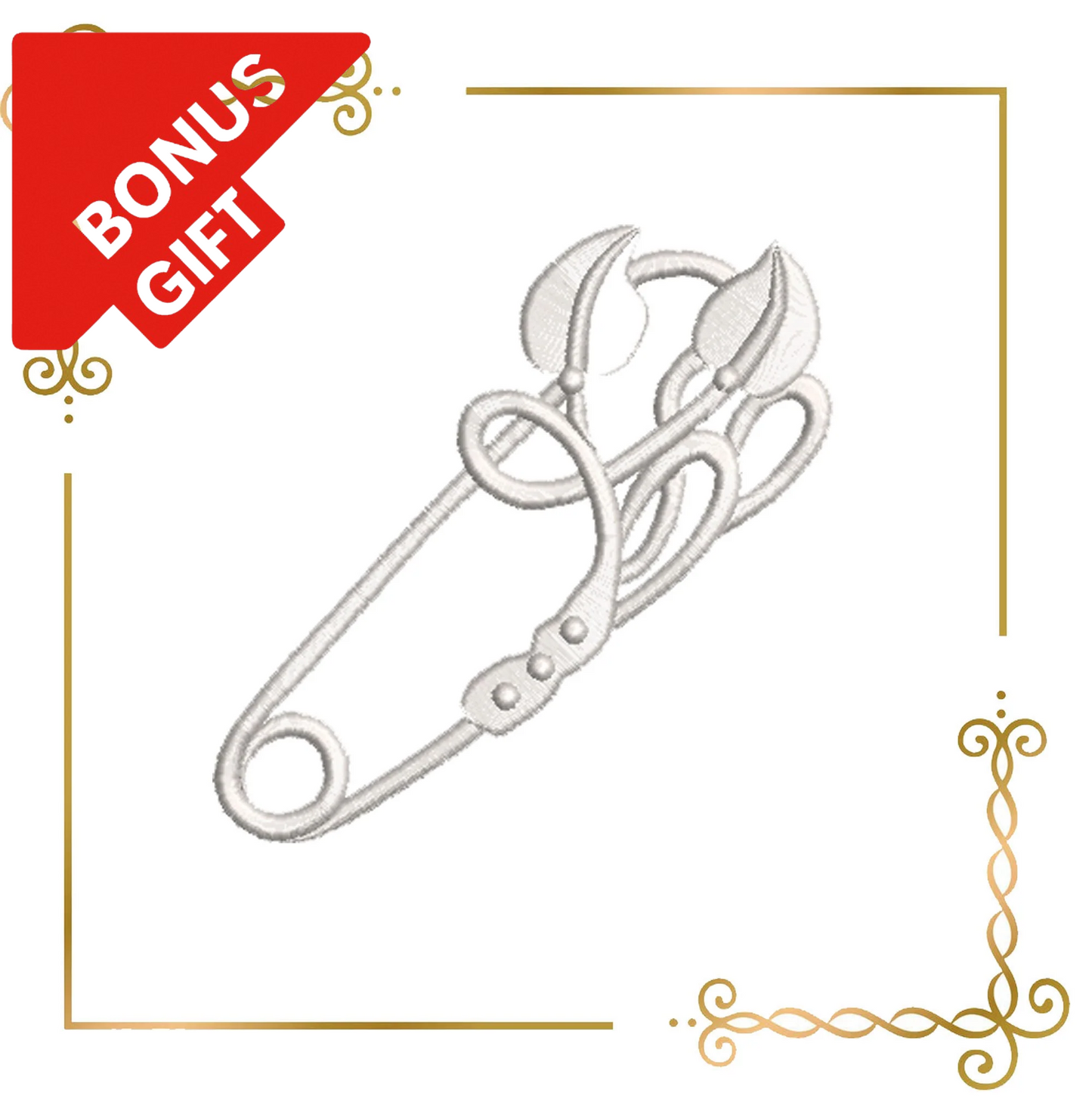 Badged - Gift design Jewelry Pin Brooch gold silver 2 Sizes embroidery design to the direct download.