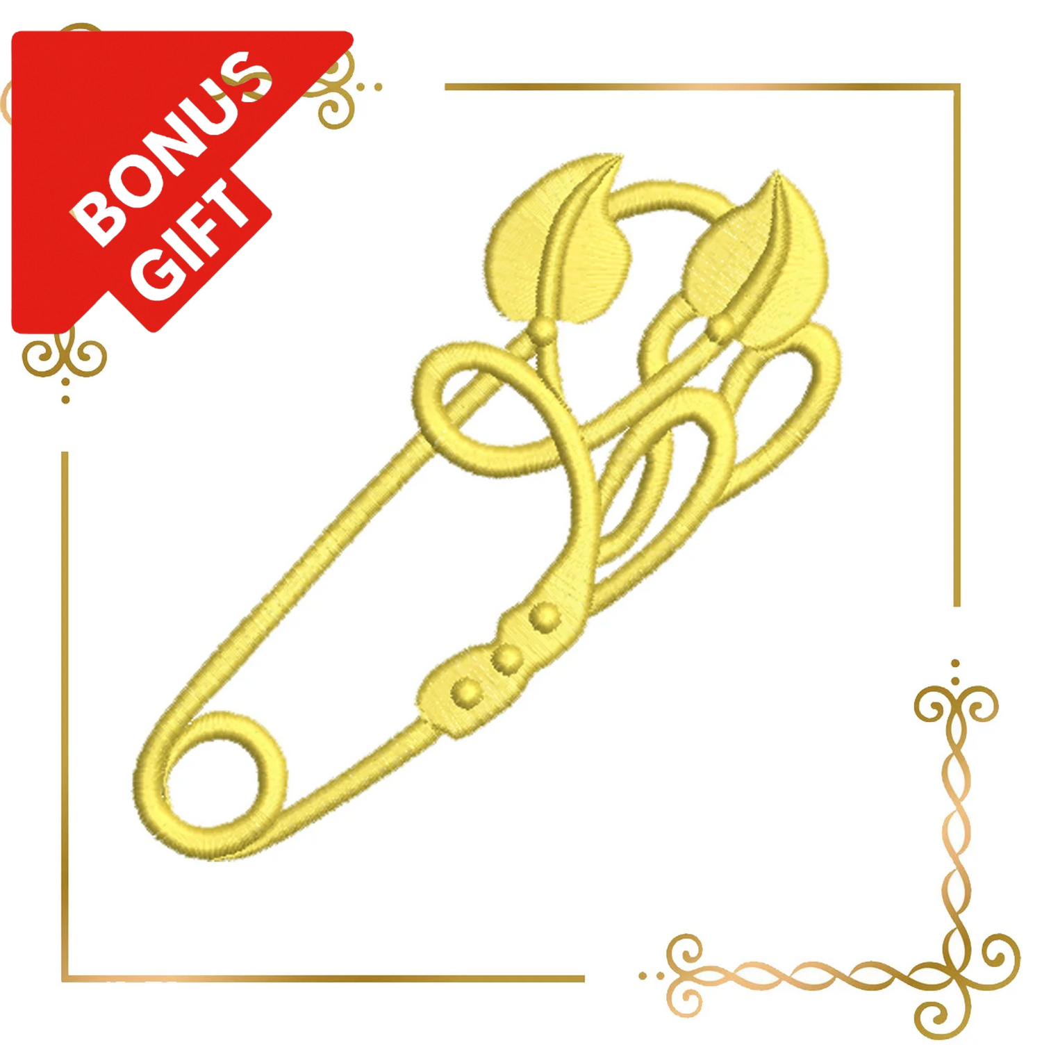 Badged - Gift design Jewelry Pin Brooch gold silver 2 Sizes embroidery design to the direct download.