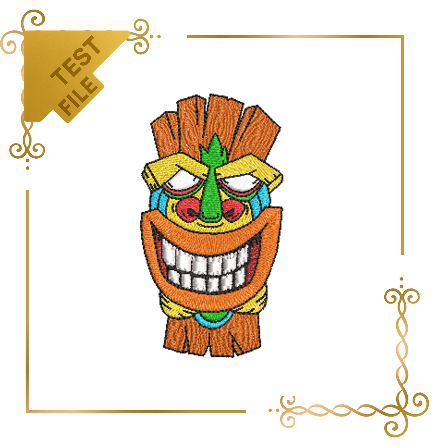 Badged - Free Trial  Tiki Totem Mask Embroidery Design – Tribal Polynesian Inspired Pattern