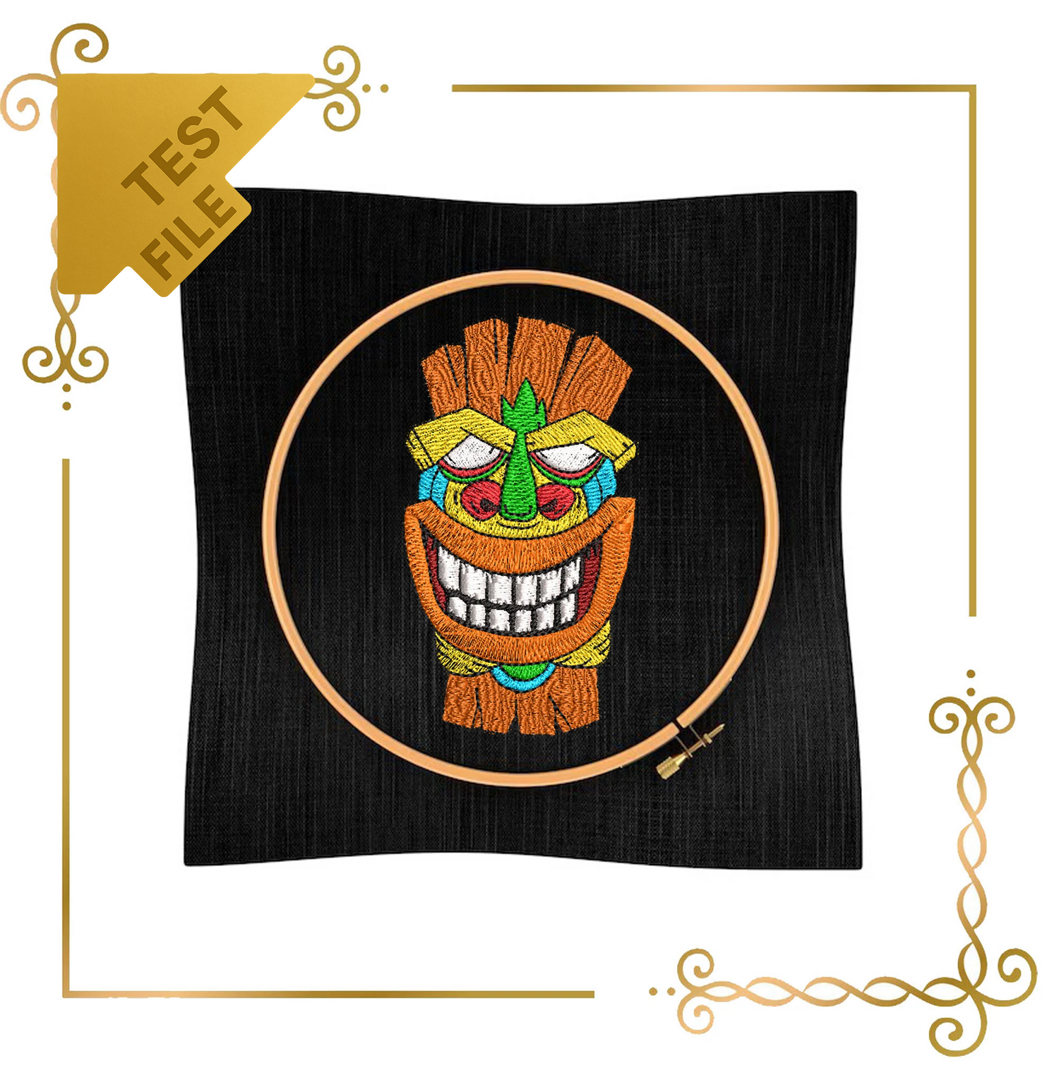 Badged - Free Trial  Tiki Totem Mask Embroidery Design – Tribal Polynesian Inspired Pattern