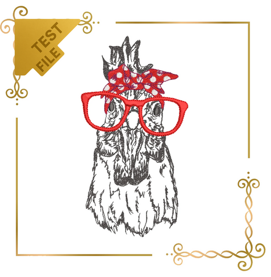 Badged - Free trial Animal Chicken with Glasses and Scarf embroidery design to the direct download