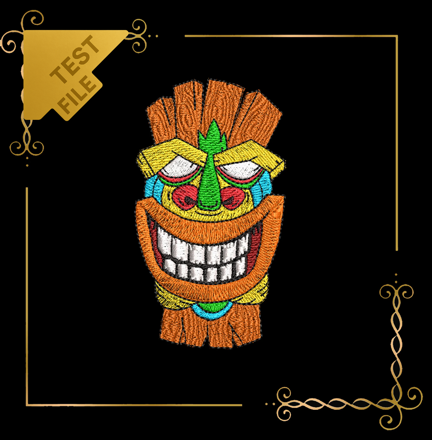 Badged - Free Trial  Tiki Totem Mask Embroidery Design – Tribal Polynesian Inspired Pattern