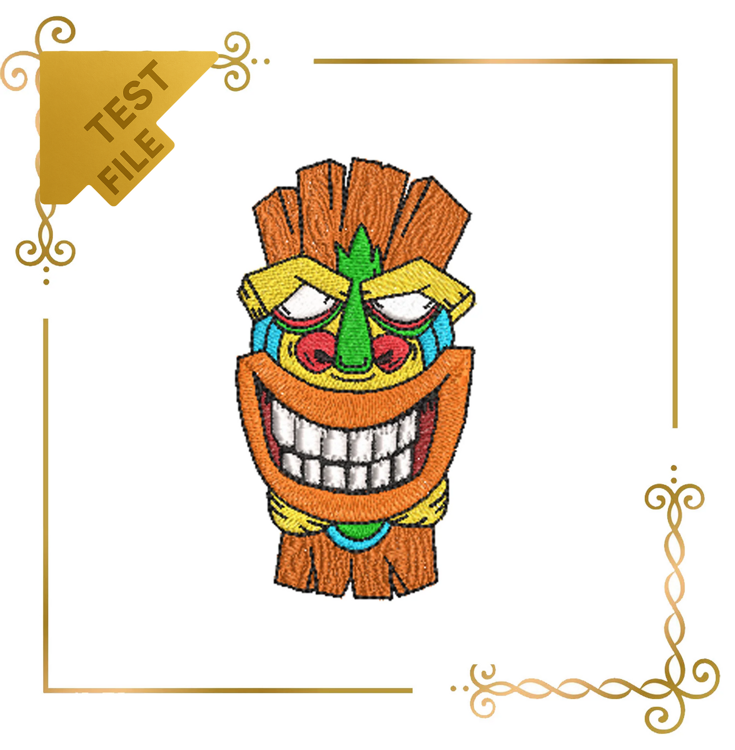 Badged - Free Trial  Tiki Totem Mask Embroidery Design – Tribal Polynesian Inspired Pattern