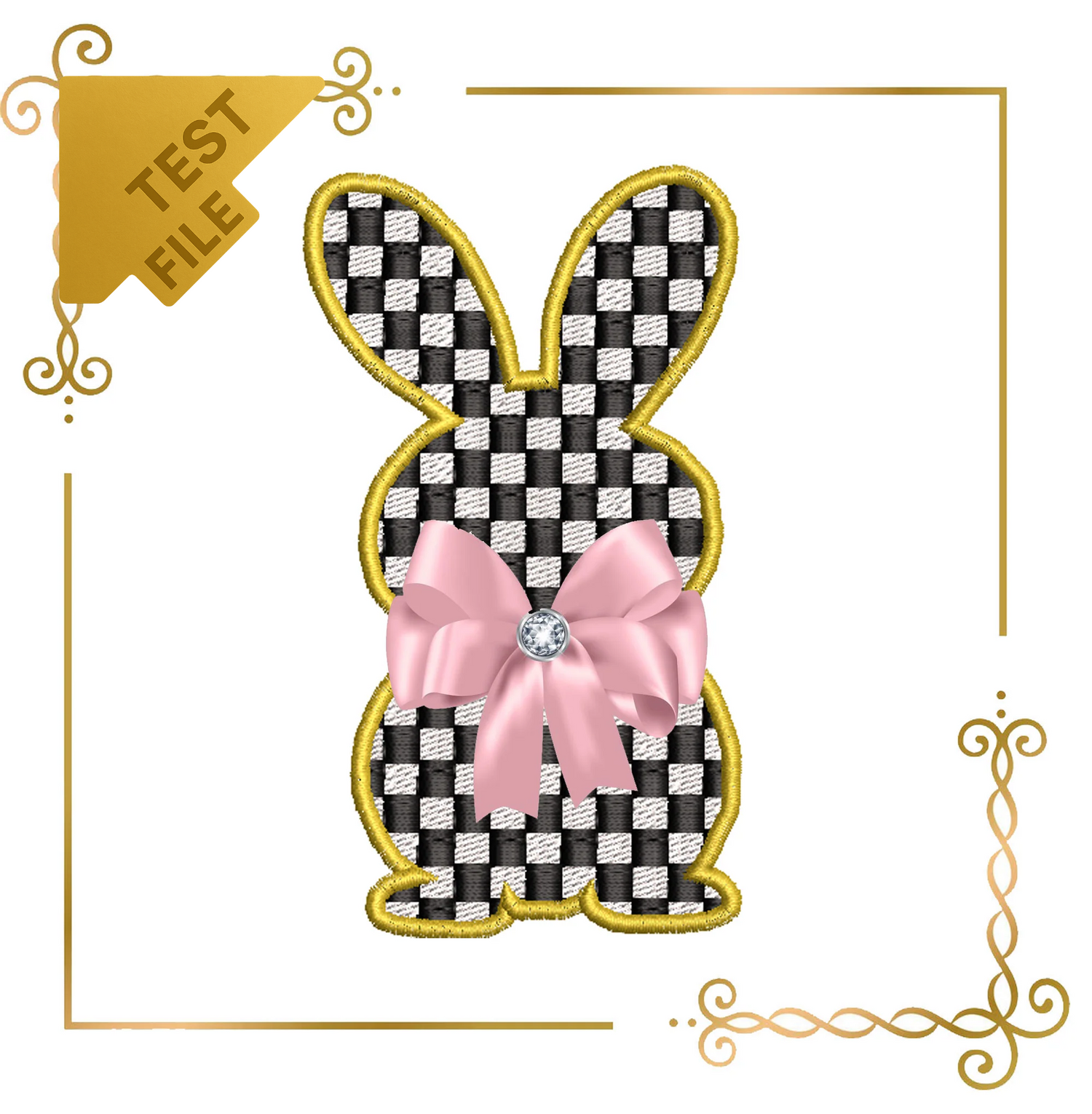 Badged - Free trial Checkerboard Bunny – Elegant Easter Embroidery Design (Bow Not Included)