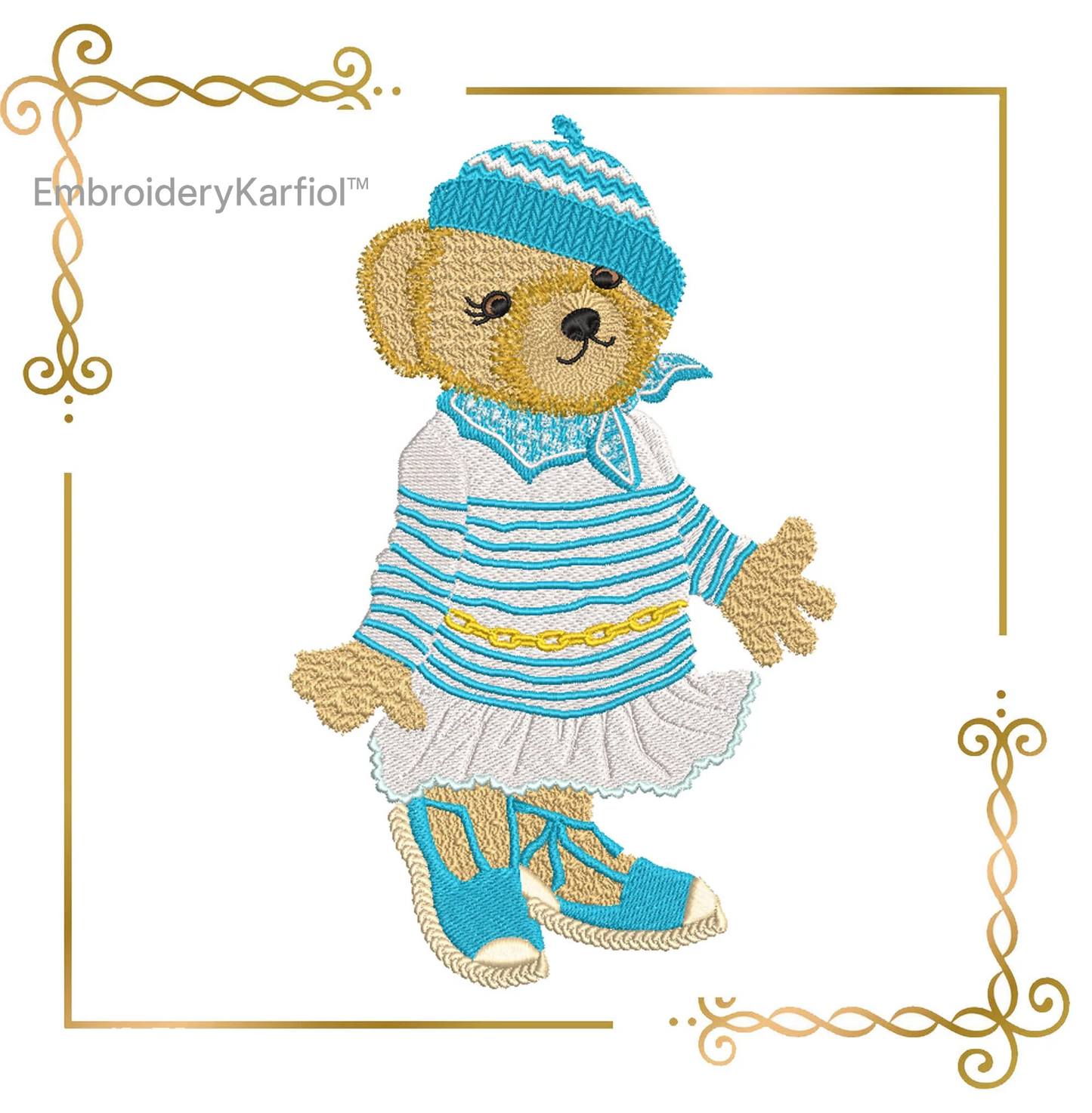 Badged - Teddy Bear - Super Fashion ralph lauren polo - girl -Sea - cartoon character - embroidery design