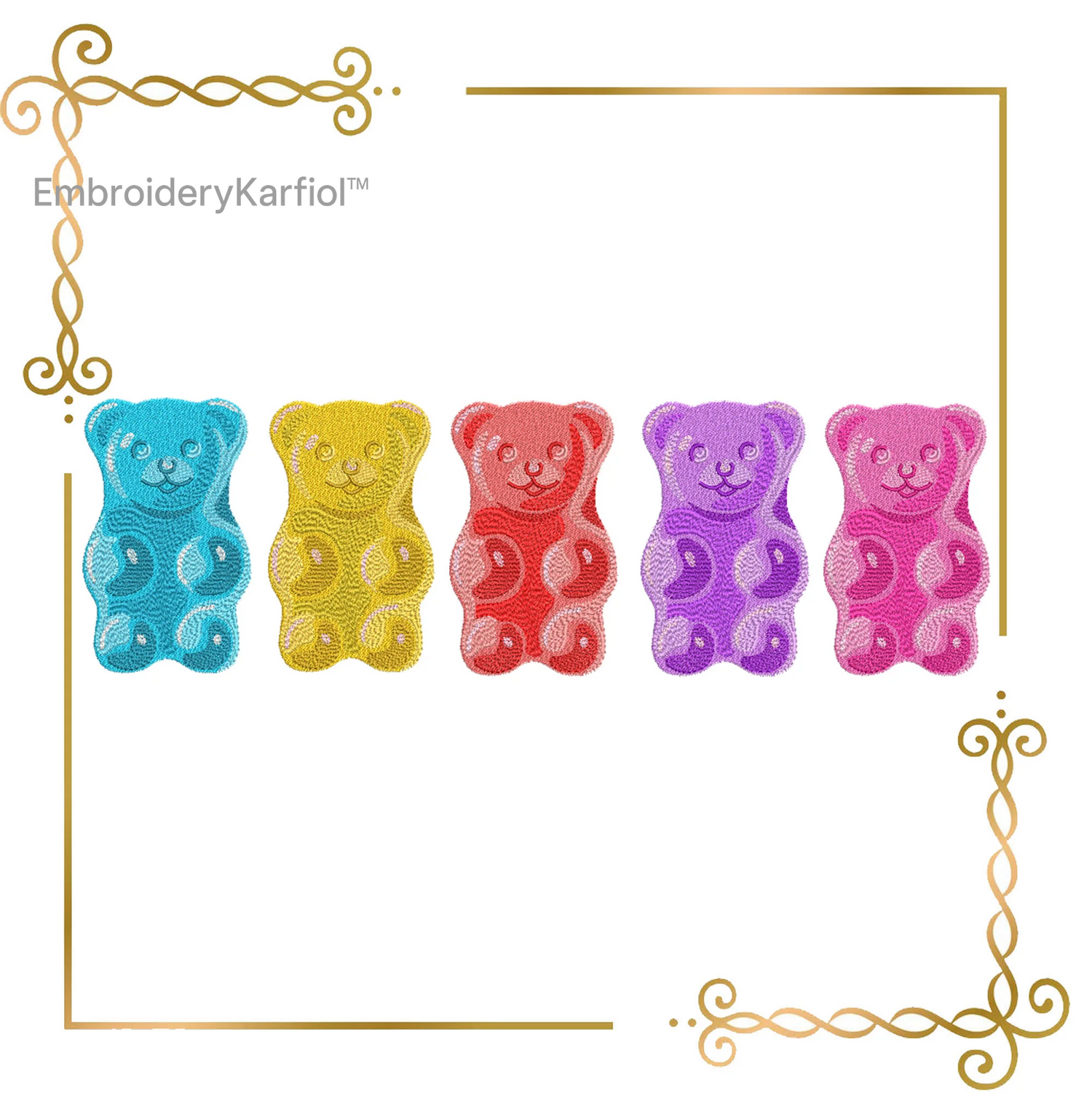 Badged - Teddy Bears,Gummy Bears, Colorful sweet bears made of jelly jam, digital machine Embroidery design