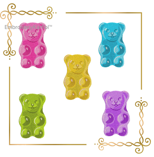 Badged - Teddy Bears,Gummy Bears, Colorful sweet bears made of jelly jam, digital machine Embroidery design