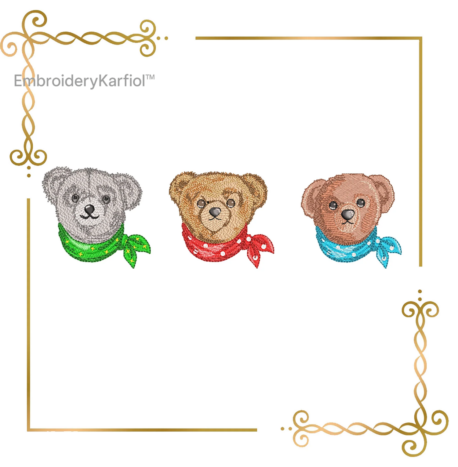 Badged - Teddy Bear Classic Style luxury heritage style 3 Elegant Embroidery Designs with Bandanas Vintage to Modern Evolution 3 Bears 2 Sizes