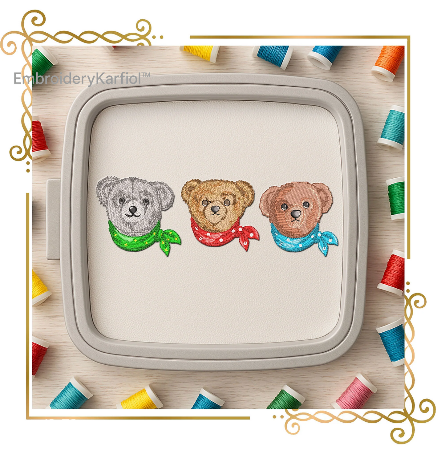 Badged - Teddy Bear Classic Style luxury heritage style 3 Elegant Embroidery Designs with Bandanas Vintage to Modern Evolution 3 Bears 2 Sizes