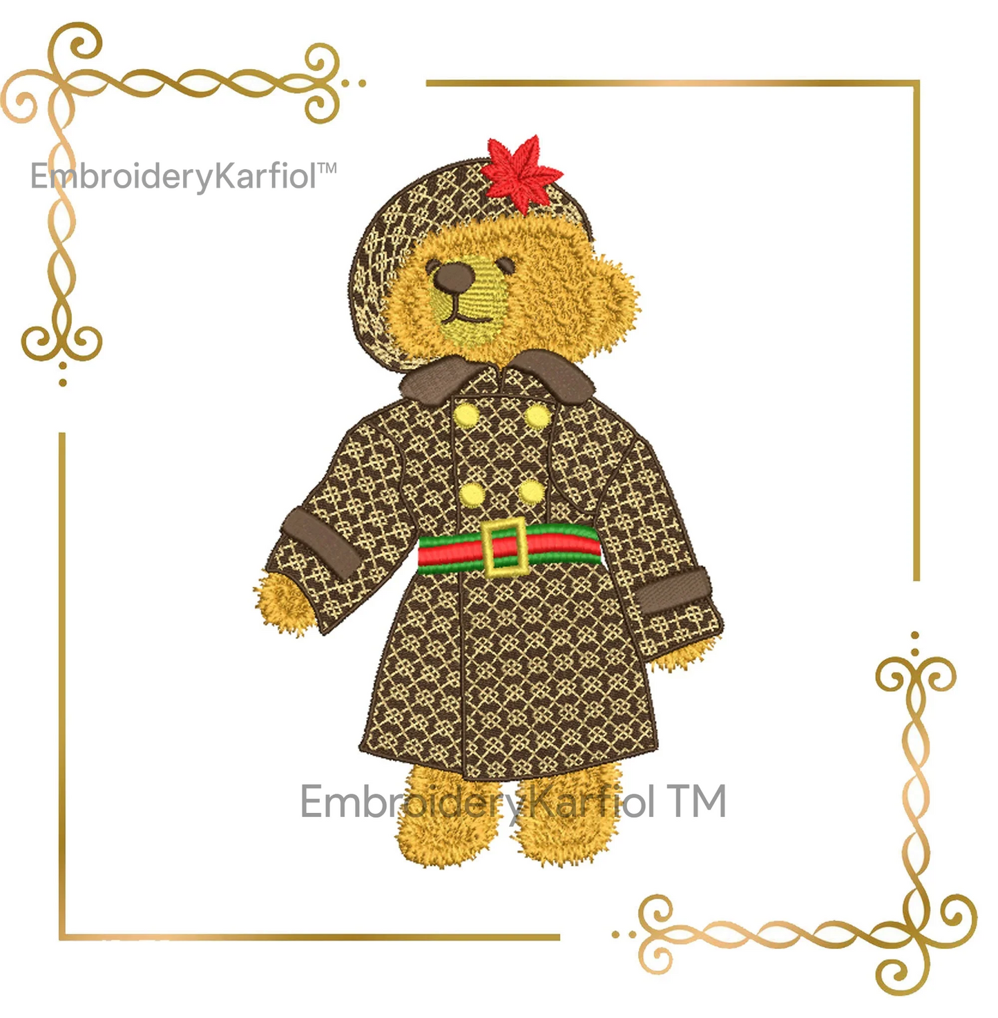 Badged - Teddy Bear Super Fashion Gucci dress girl cartoon character  embroidery design