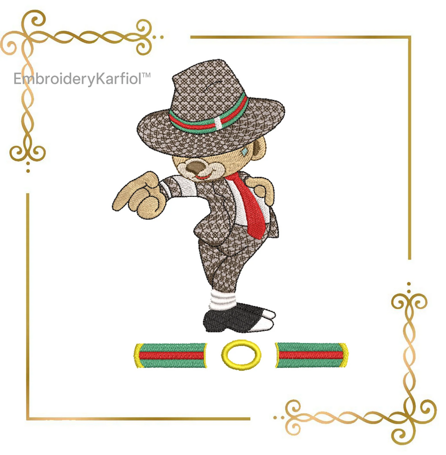 Badged - Teddy Bear Fashion  Dance cartoon character 2 Sizes embroidery design to the direct download.