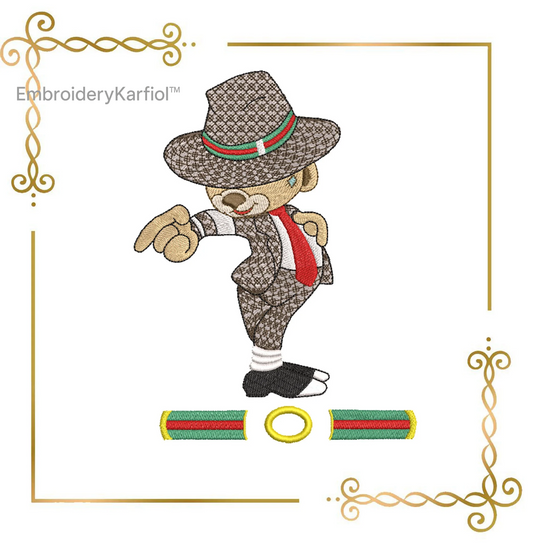 Badged - Teddy Bear Fashion Dance cartoon character 2 Sizes embroidery design to the direct download.