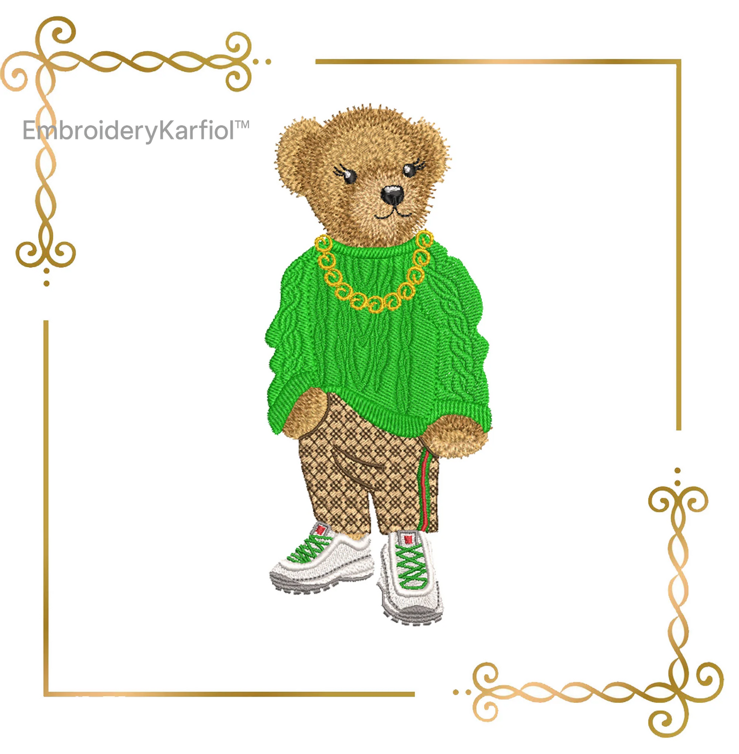 Badged - Teddy Bear - Super Fashion- sweater sneakers - cartoon character - digital embroidery design