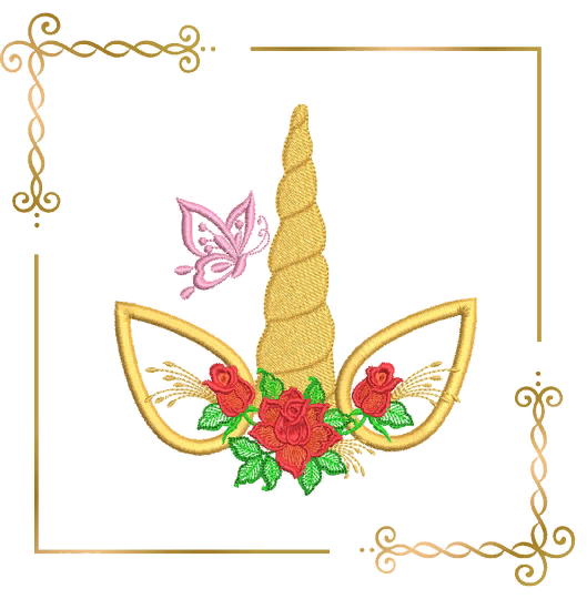 Unicorn with a lace butterfly, 2 sizes,  embroidery design to the direct download