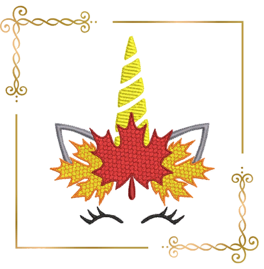 Einhorn Herbstblätter, Einhorn, Herbst, Halloween, Stickmuster zum direkten Download