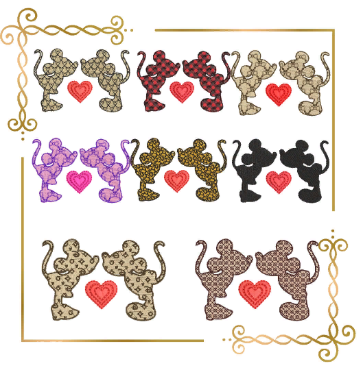 Mickey and Minnie mouse love valentines day SET digital machine embroidery design