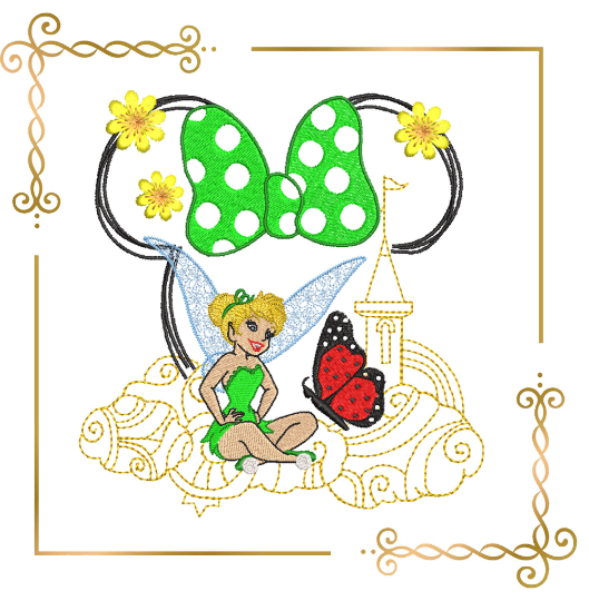 Princess Fabulous Fairy Tinkerbell Minnie Mouse head  butterfly bow laughs Disney character machine embroidery design