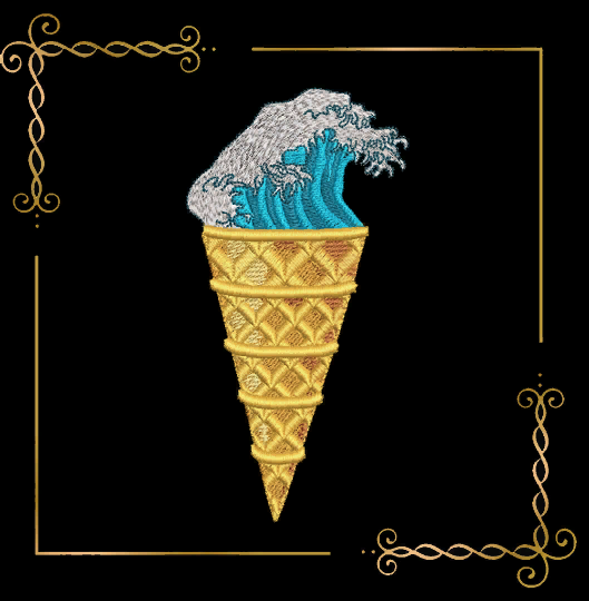 ice cream embroidery pattern Sweet Surprise ice cream in a sea cone digital machine embroidery design