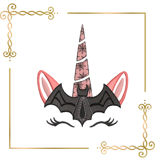 Einhorn Herbst Fledermaus, Halloween, Mütze, 2 Größen, Stickmuster zum direkten Download