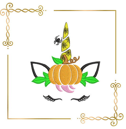 Einhorn Herbstblätter, Unicorn, Halloween, Stickmuster zum direkten Download