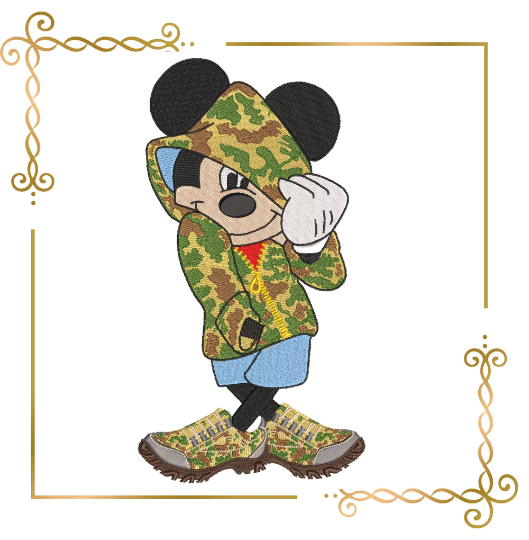 Mickey Mouse in a military style, Fantasy parody Disney embroidery design to the direct download