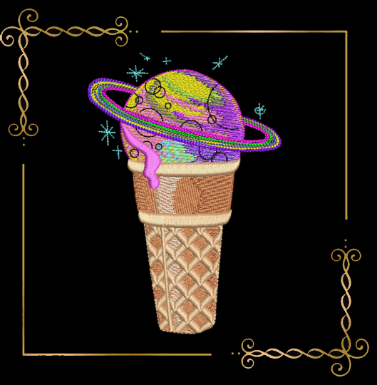 Eiscreme Sweet Surprise Eiscreme Kosmos Saturn Stickmuster
